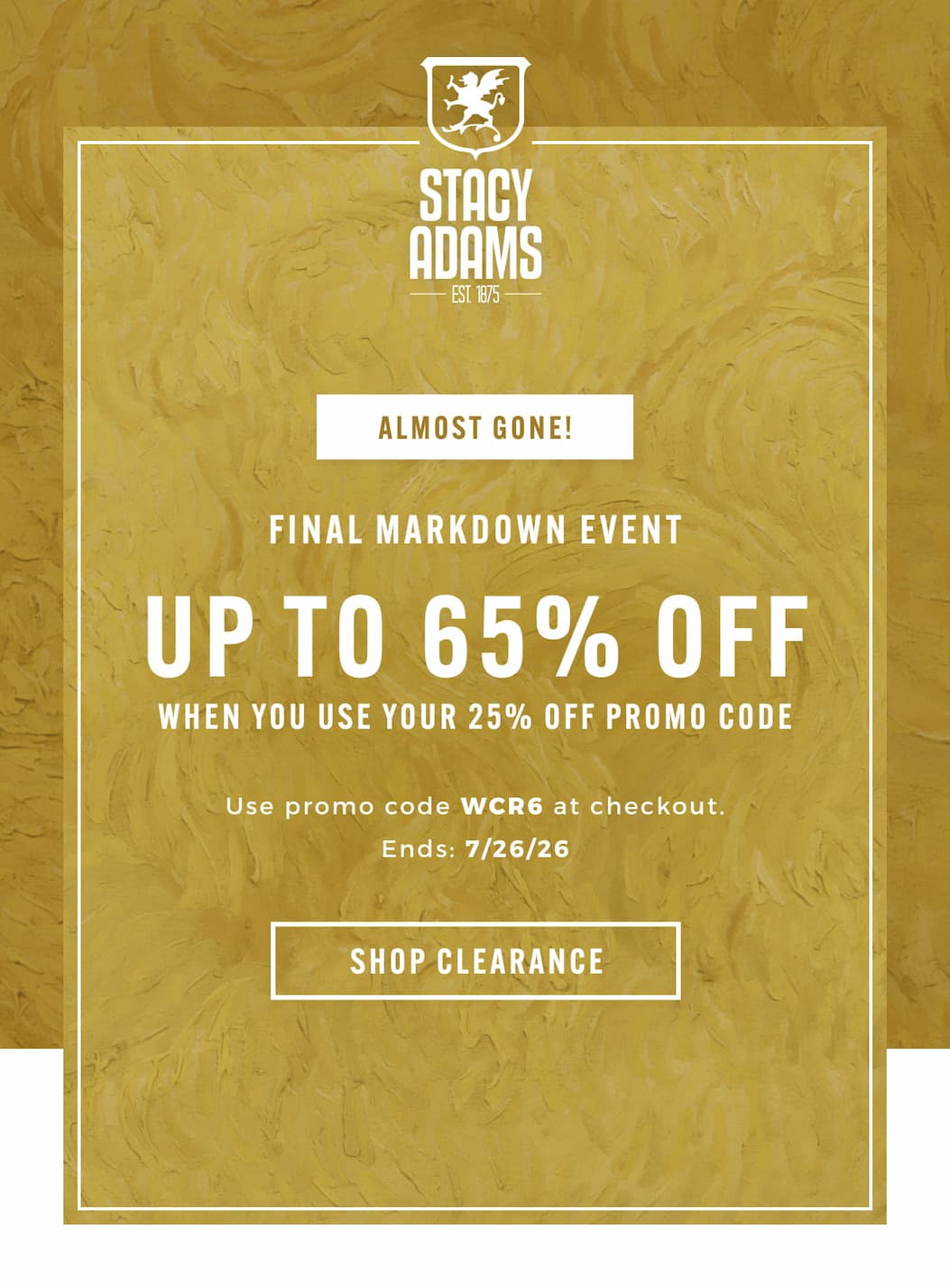 Up to 65% off when you use your 25% off promo code: WCR6