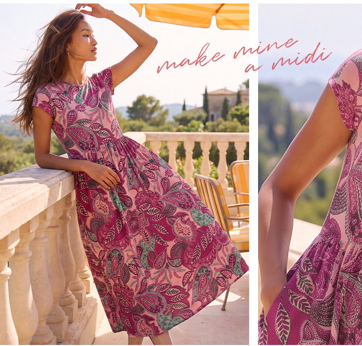 Paisley Print Short Sleeve Midi Dress