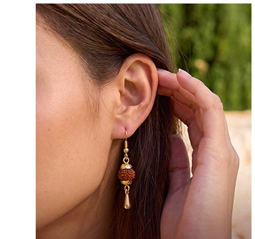 Gold-Plated Rudraksha Dangle Hook Earrings