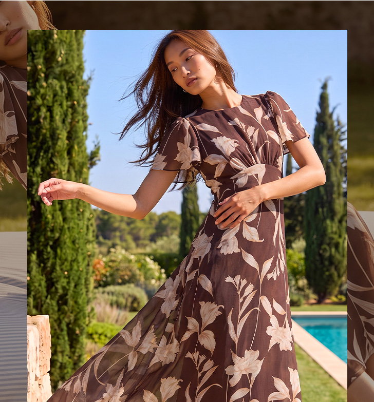 Floral Print Flutter Sleeve Midi Dress