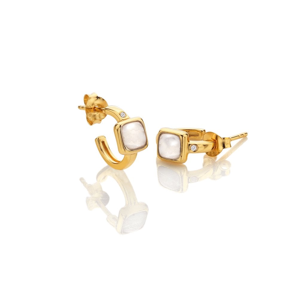 Image of HD X Golden Edit Square Huggie Earrings - Mother of Pearl