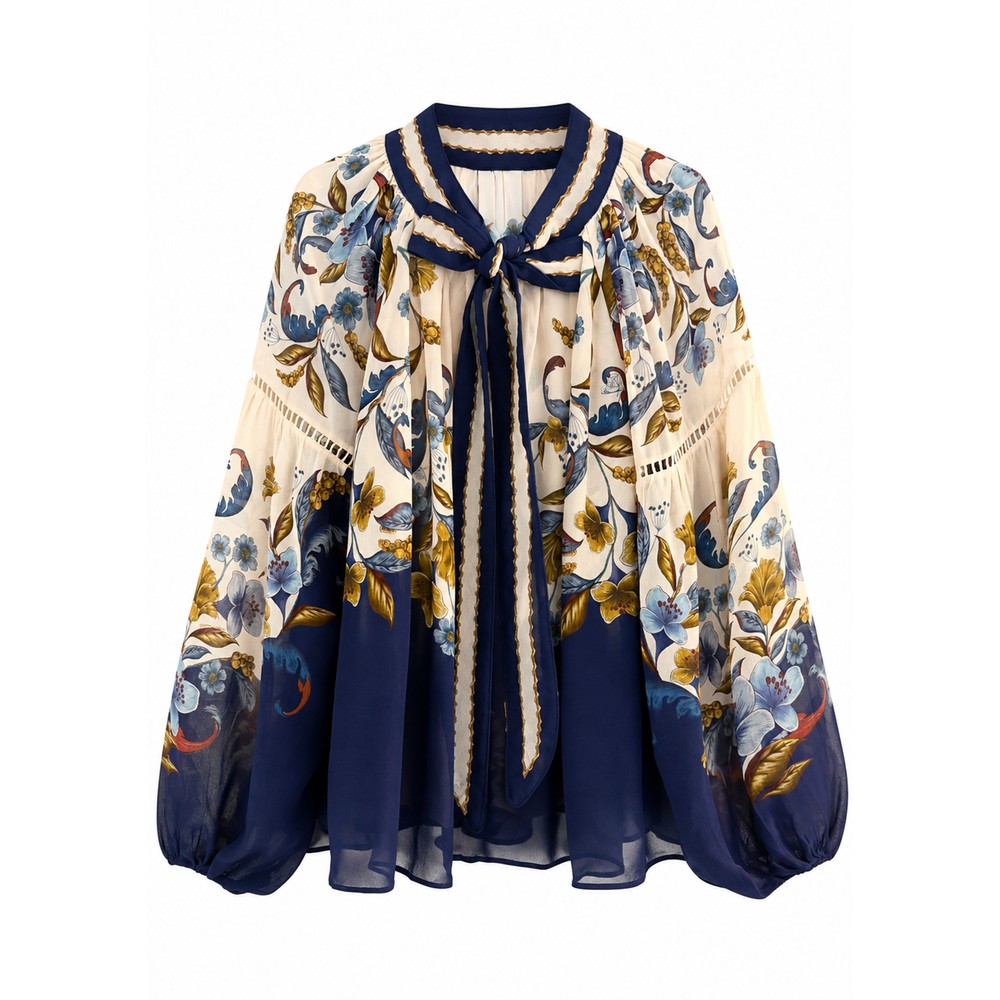 Image of Golden Nature Navy Long Sleeve Blouse - Navy