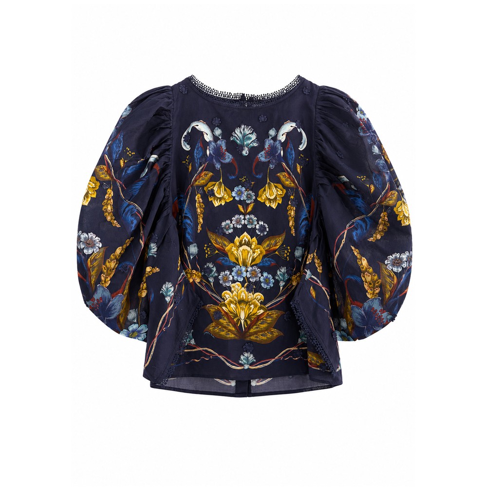 Image of Golden Nature Cotton Blouse - Navy Blue