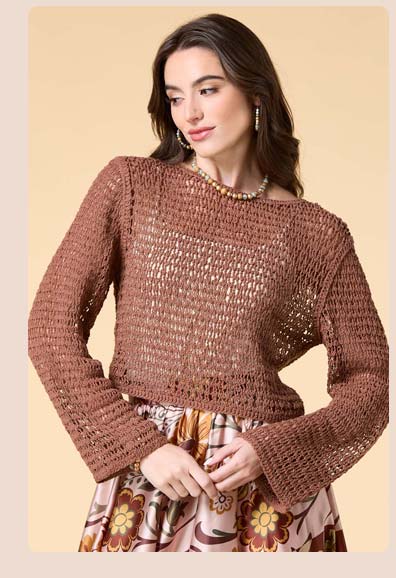 Shop Brown Derby Open Knit Sweater