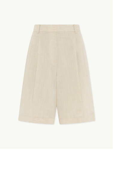 Cream Bermuda Linen-Blend Tailored Shorts