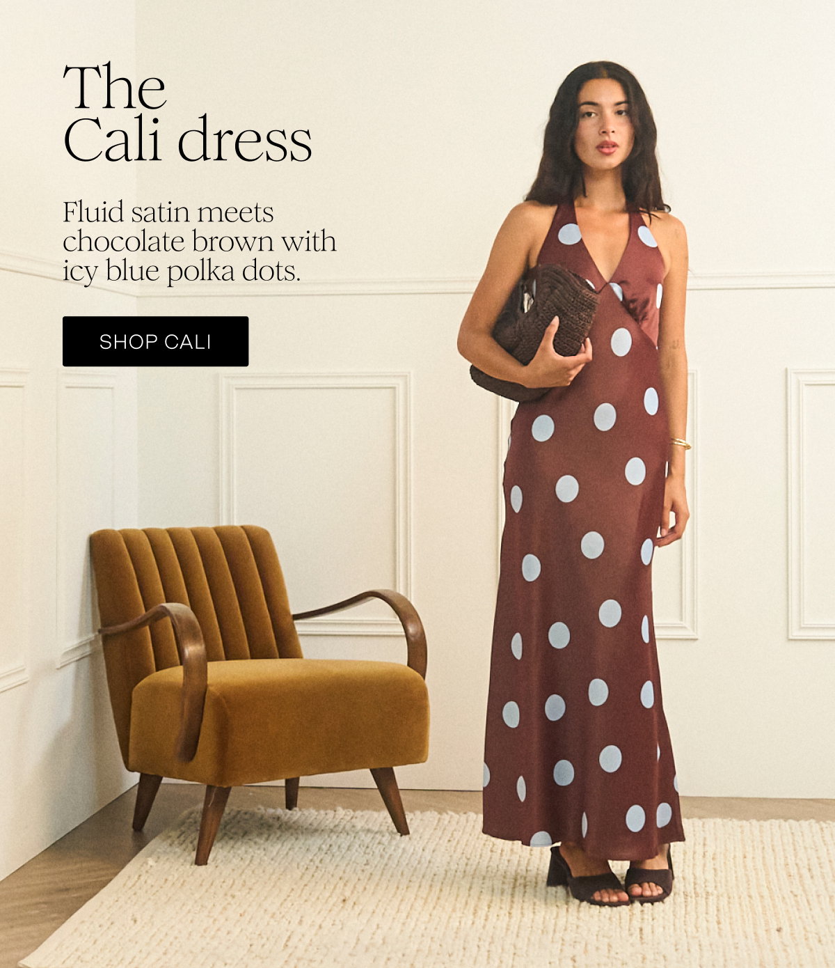 Brown Polka Dot Cali Halterneck Maxi Dress