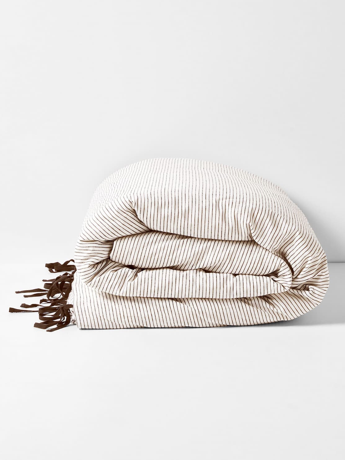 Chambray Mini Stripe Quilt Cover in Chocolate