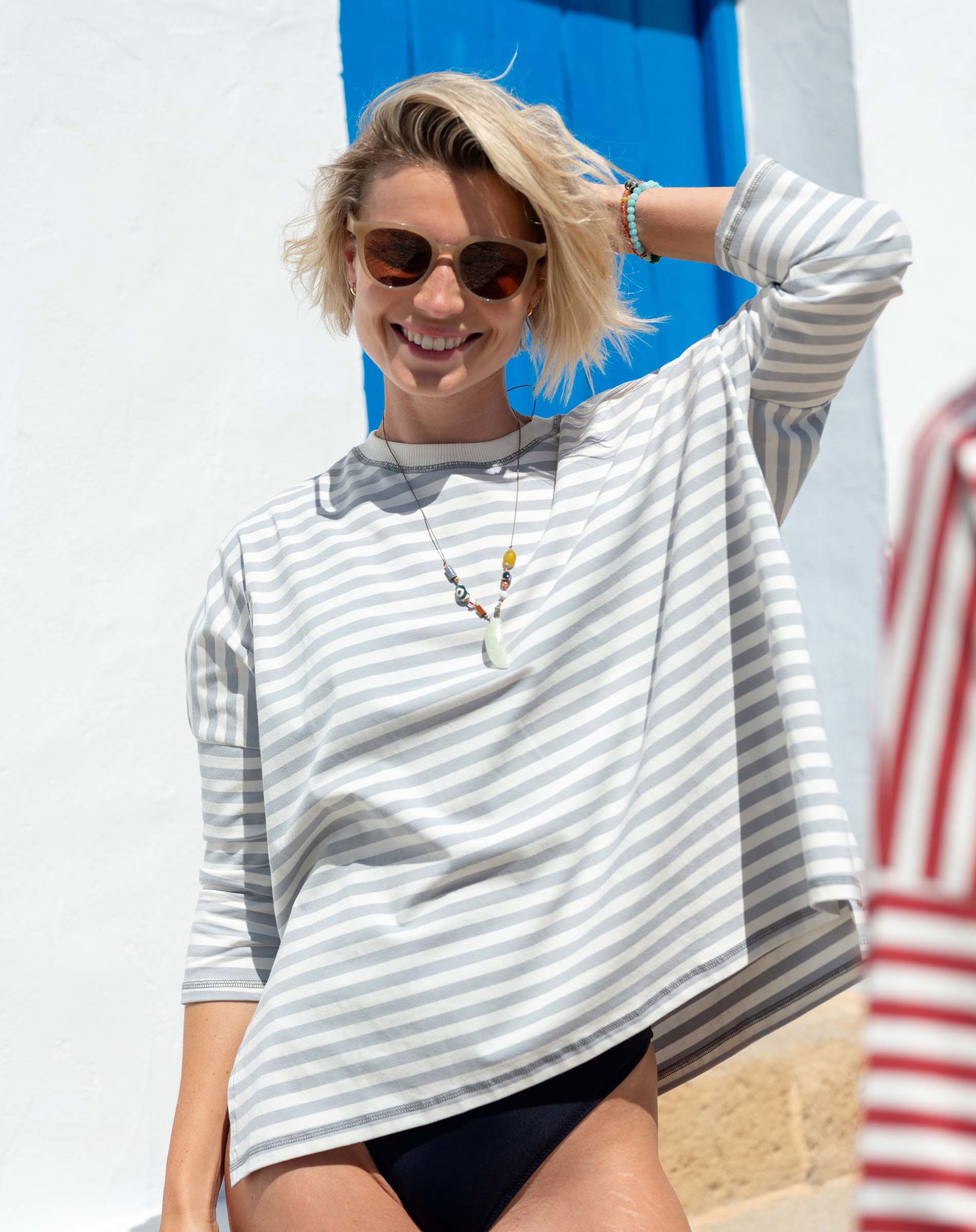 Catalina Slub Tee - Slate Blue Stripe