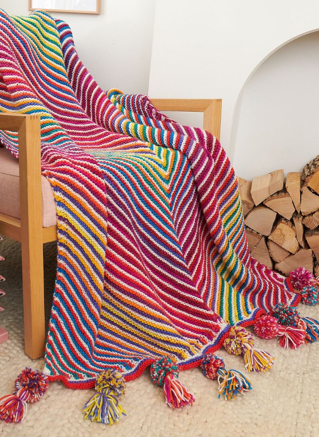 Free Color Cascade Bias Knit Panel Blanket Pattern