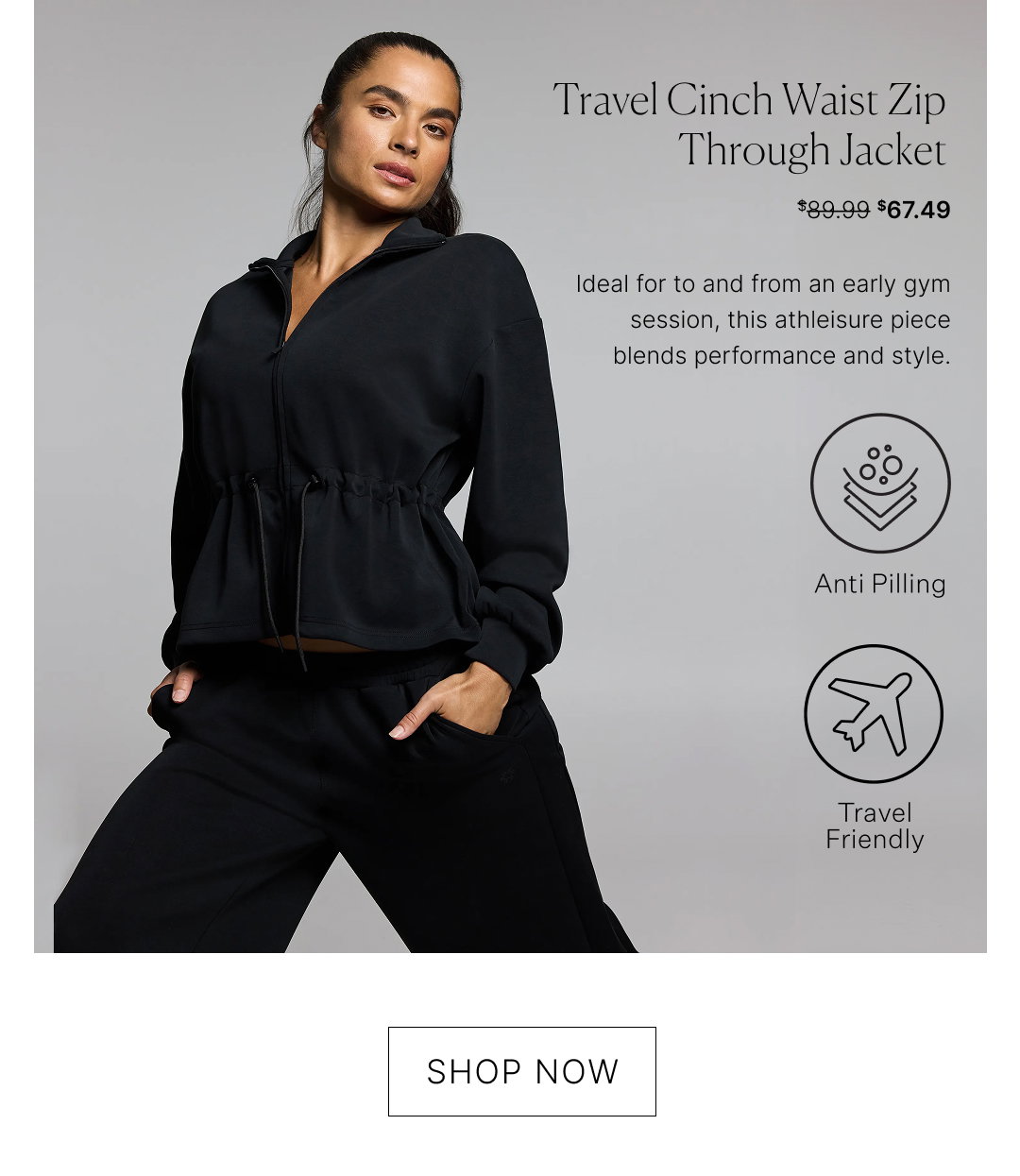 Travel Cinch Waist Zip Through Jacket