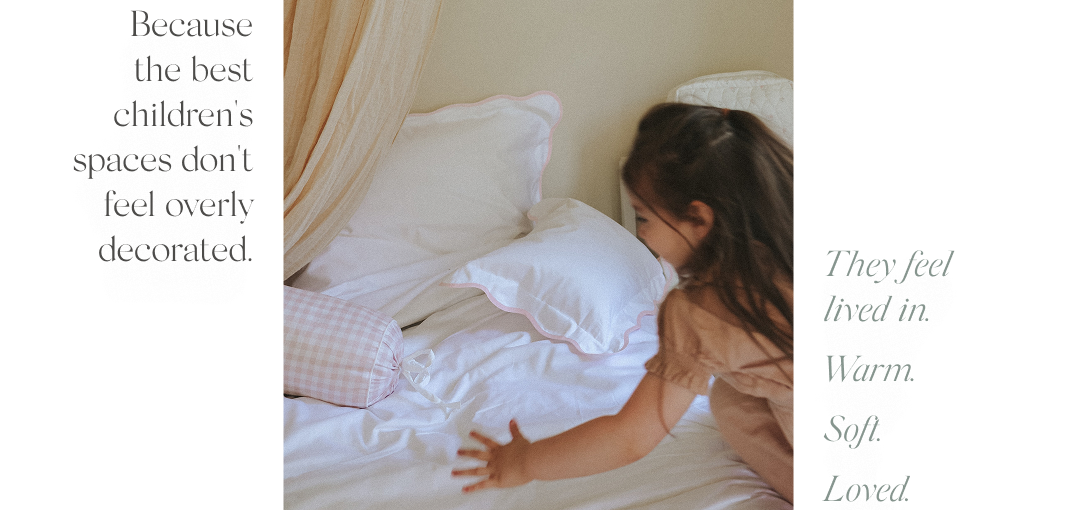 girl playing on bed with Soft Wave bedding