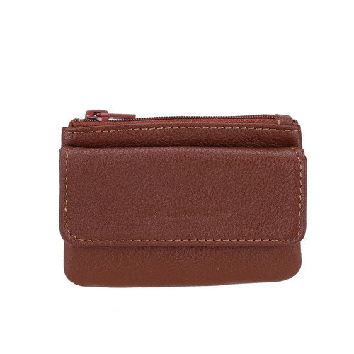 Portes-monnaie zippe cognac en cuir