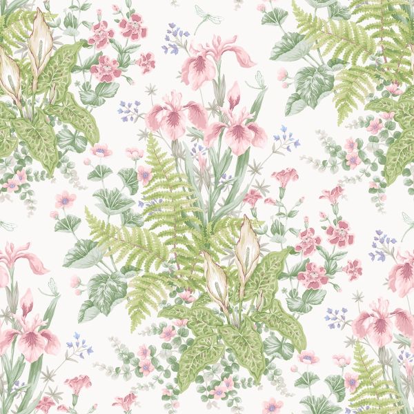 Chelsea Ferns Wallpaper Pink / Green Rasch 100418