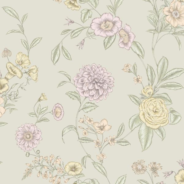 Chelsea Floral Wallpaper Multi / Pistachio Green Rasch 100319