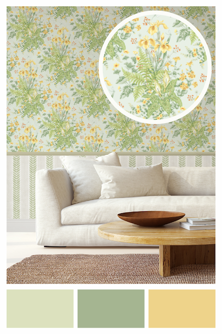 Chelsea Ferns Wallpaper Yellow / Mint Green Rasch 100401