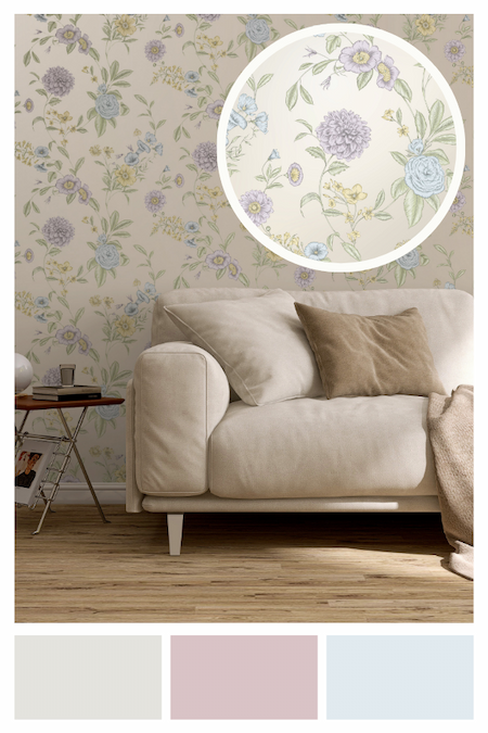 Chelsea Floral Wallpaper Multi / Pearl Rasch 100302
