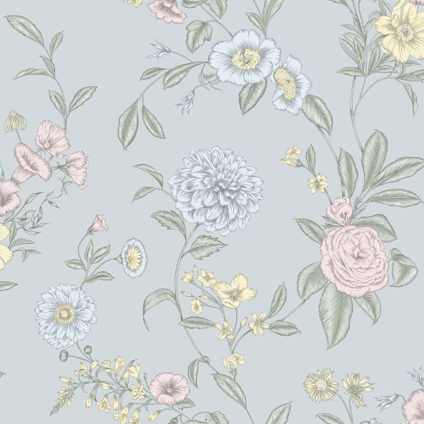 Chelsea Floral Wallpaper Multi / Powder Blue Rasch 100326