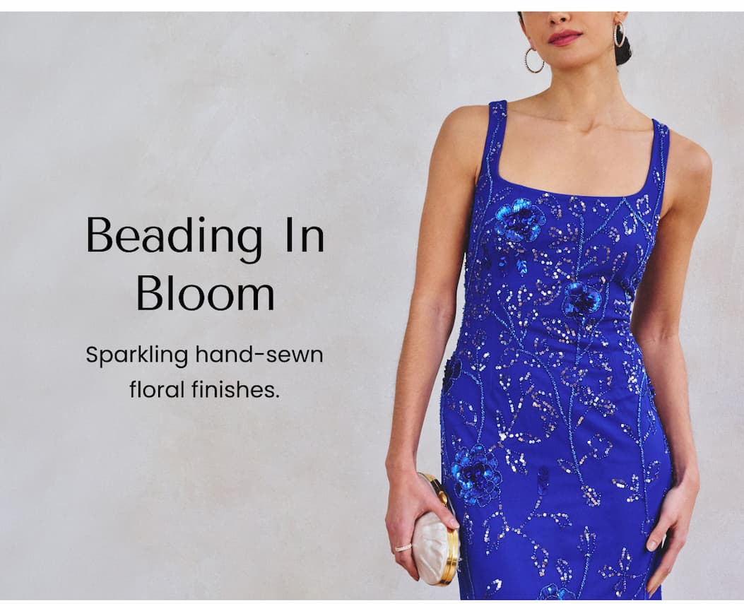 Sleeveless Floral Beaded Column Dress In Brilliant Sapphire