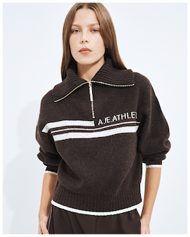 1/4 Zip Stripe Logo Knit