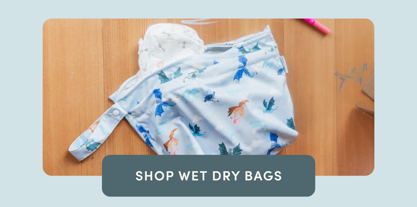 blue wet dry bag with dragon print