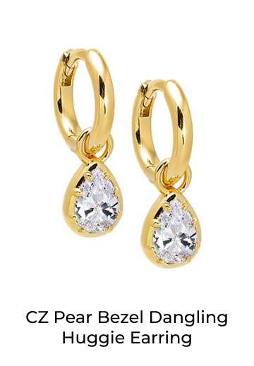 CZ PEar Bezel Dangling Huggie Earring