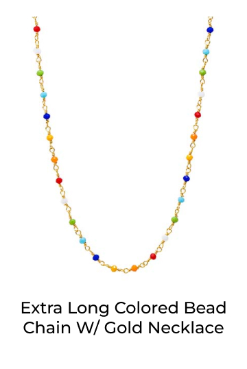 Extra Long Colored Bead Chain W/ Gold Necklace