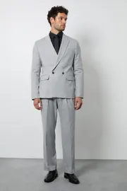 Grey Herringbone Pleated Relaxed Fit Suit Trouser