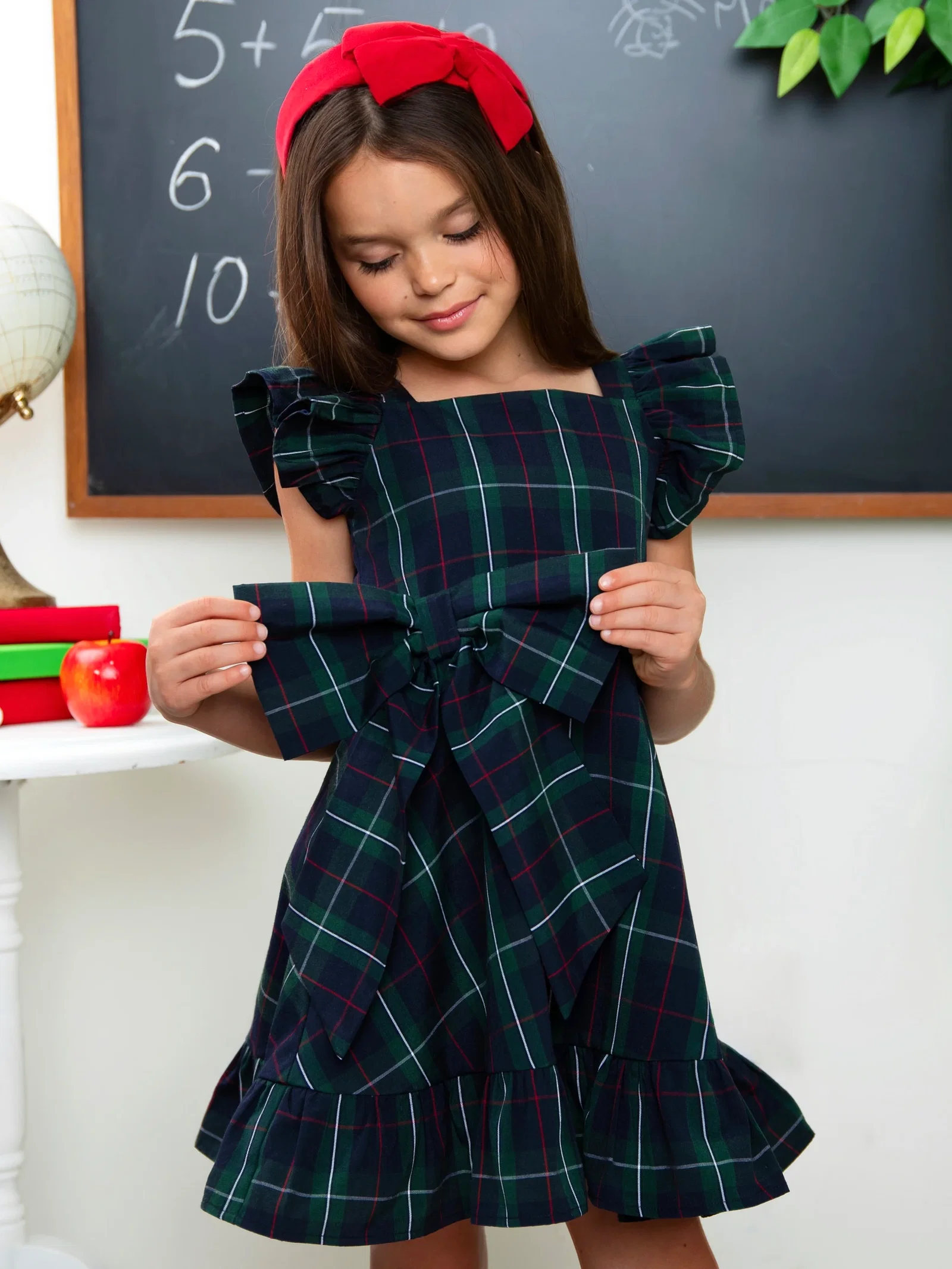 Image of Scholarly Chic Plaid Bow Dress