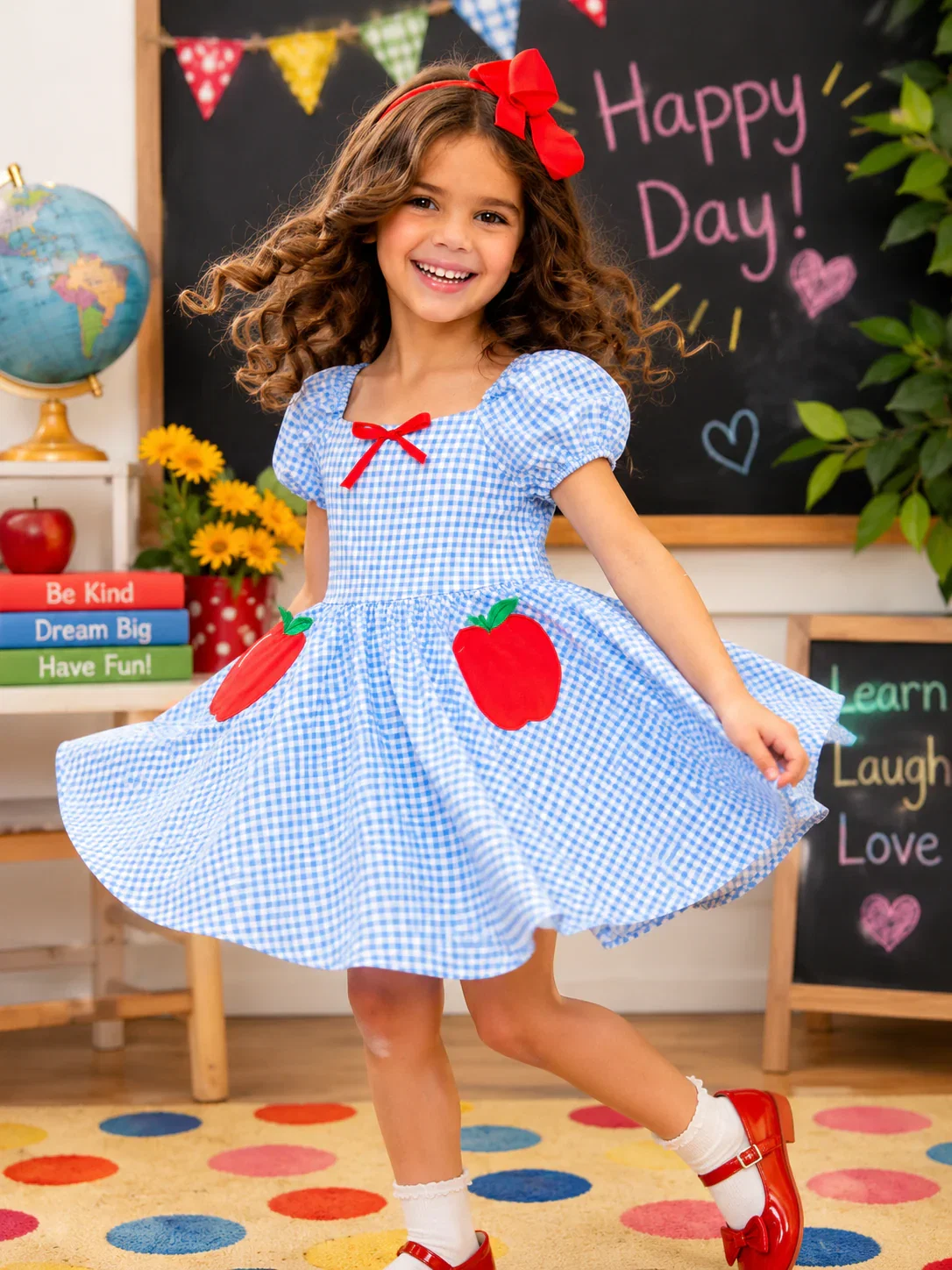 Image of Apple Sweetheart Gingham Puff Sleeve Dress