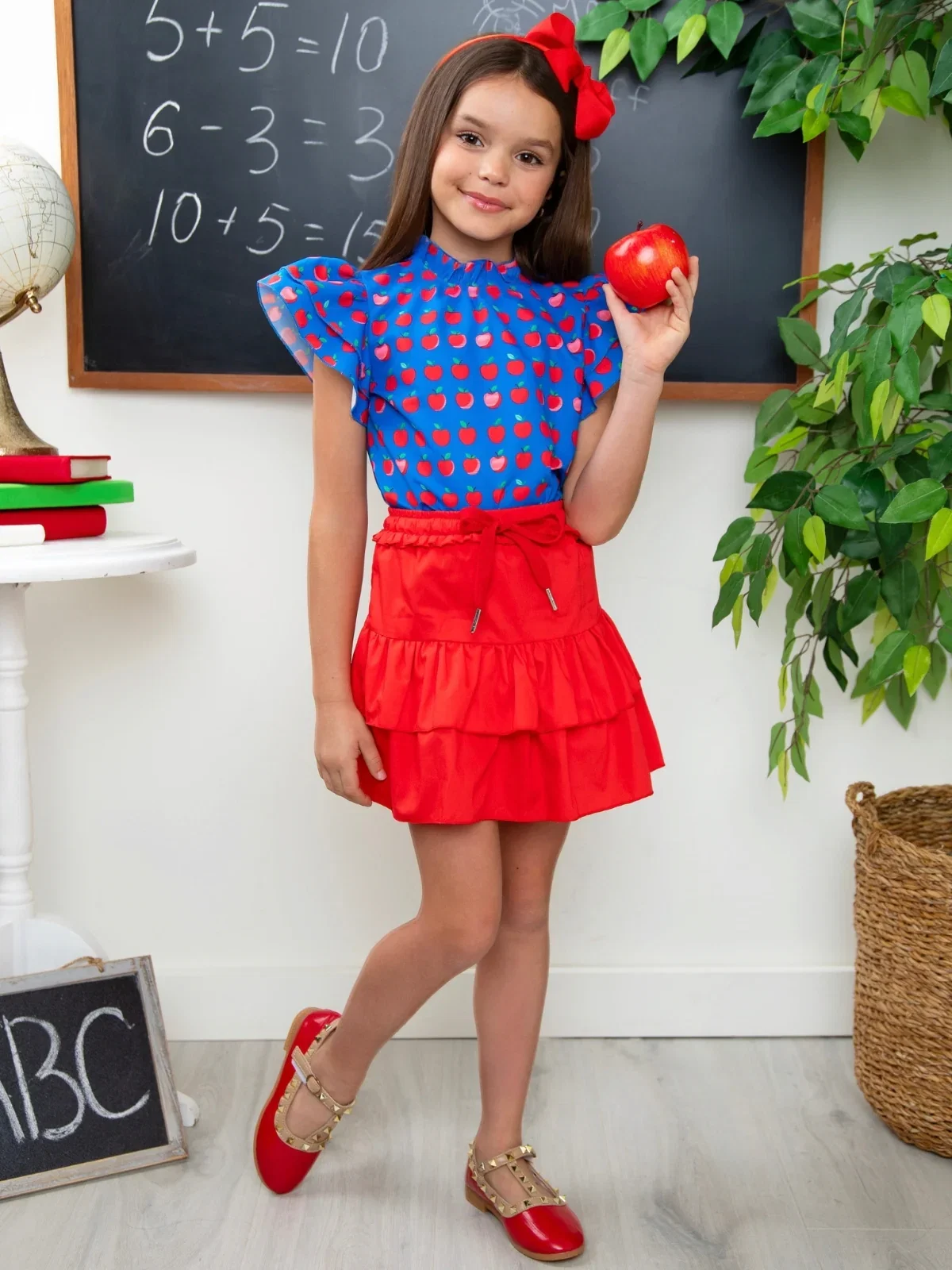 Image of Classic Charm Apple Dot Flutter Top and Skirt Set