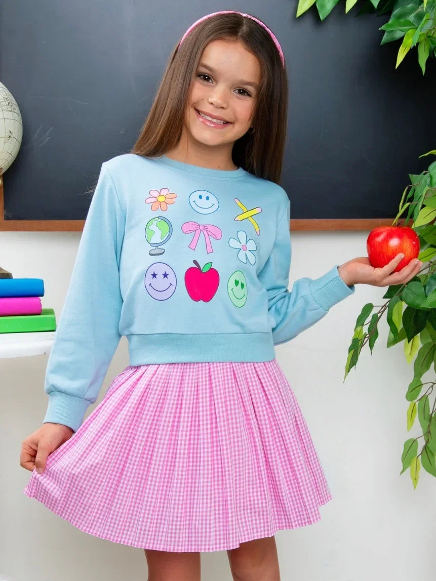 Image of Happy School Days Sweatshirt and Gingham Skirt Set