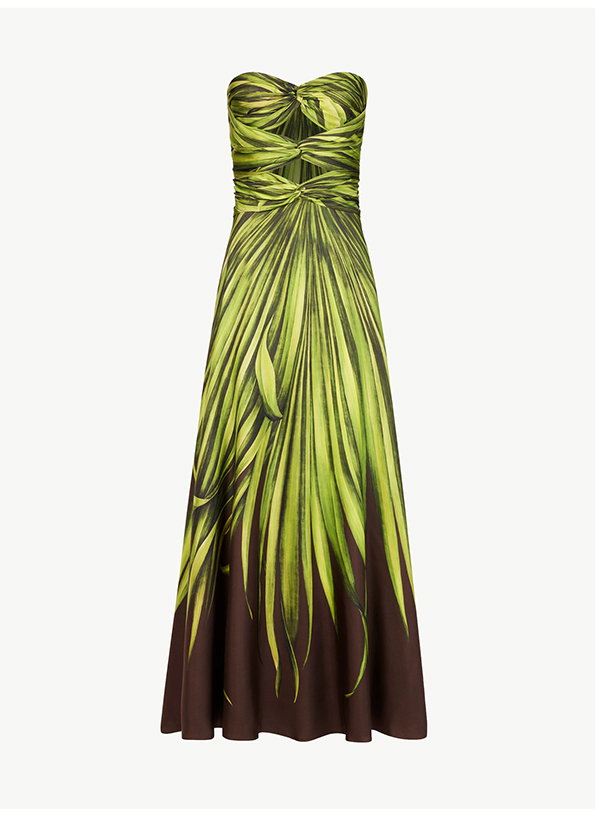 Palm Leaves Silk Twill Cocktail Dress