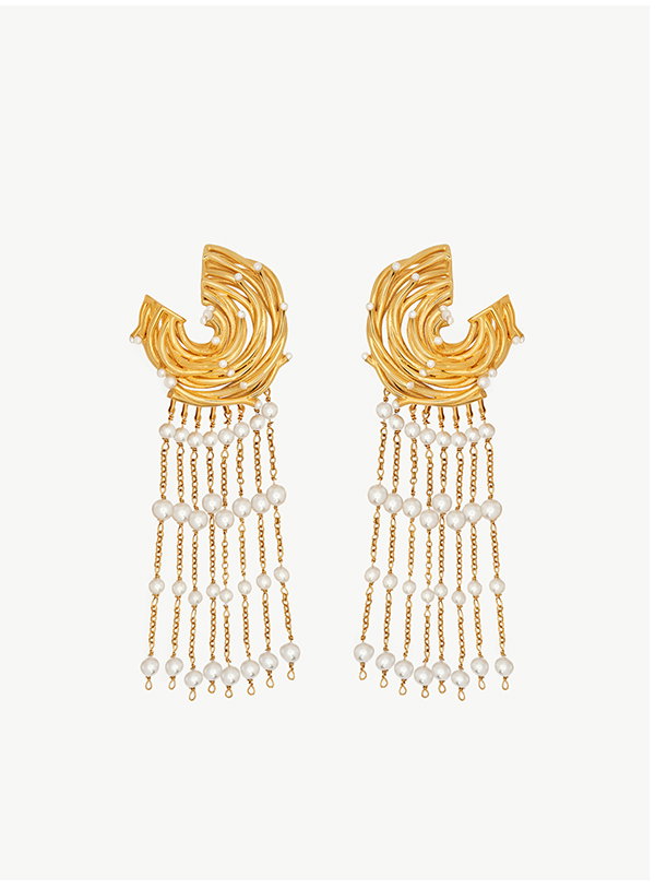 Pearl Nest Chandelier Clip-On Earrings