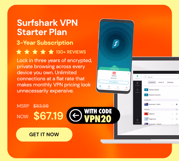 Surfshark VPN Starter Plan: 3-Yr Subscription
