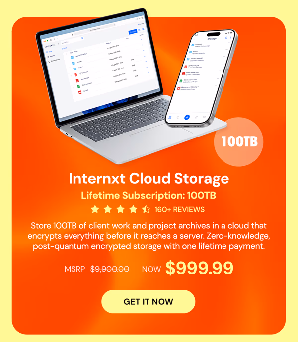 Internxt Cloud Storage Lifetime Subscription: 100TB
