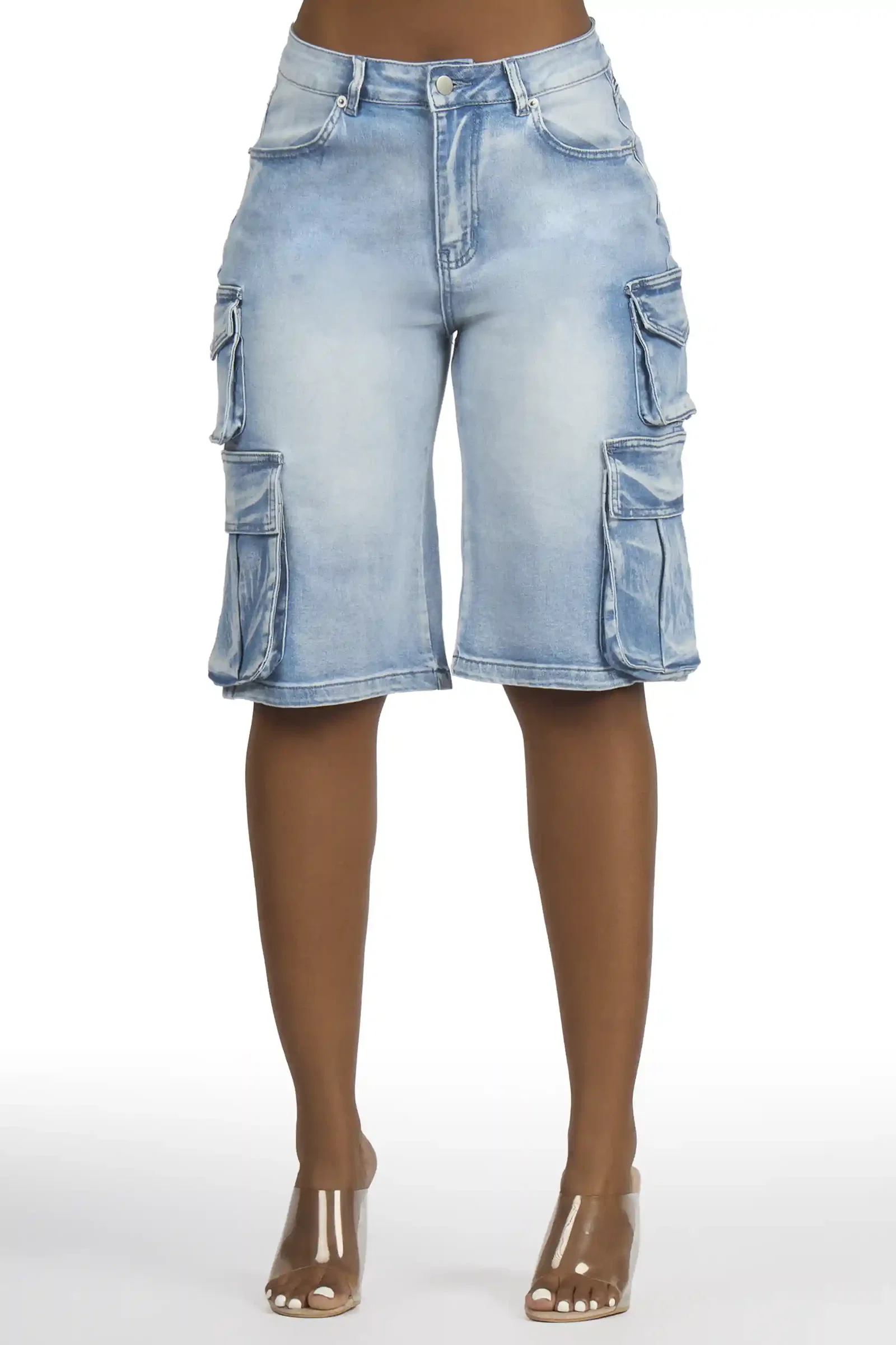 Image of LaQuesha Light Wash Cargo Denim Jort