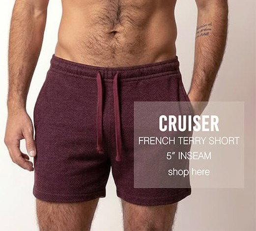 handsome man in sexy made in usa gym sweat shorts
