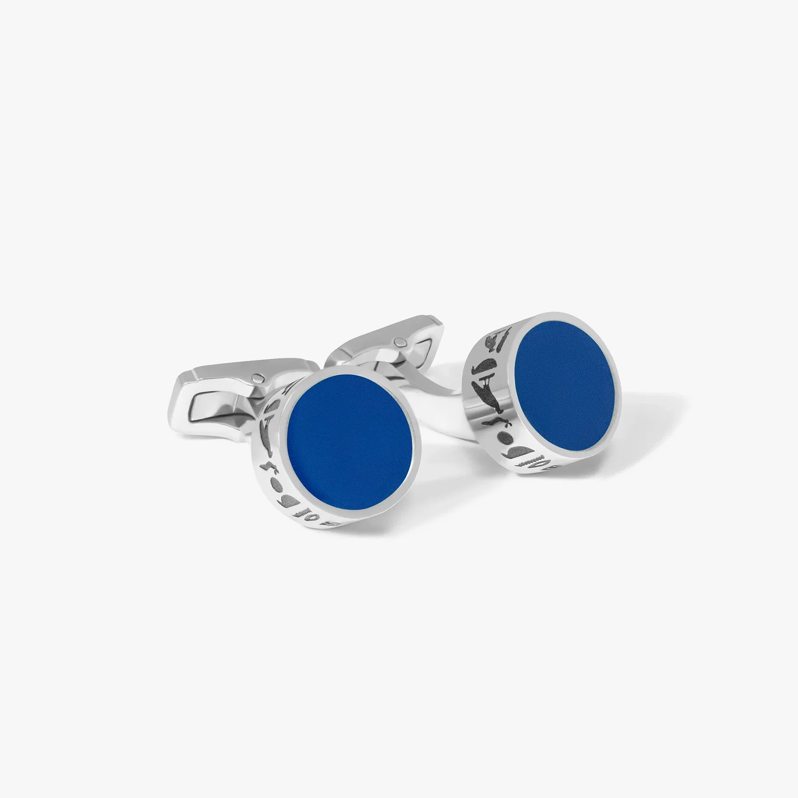 Image of THOMPSON Blue Stainless Steel Hieroglyphic Cufflinks