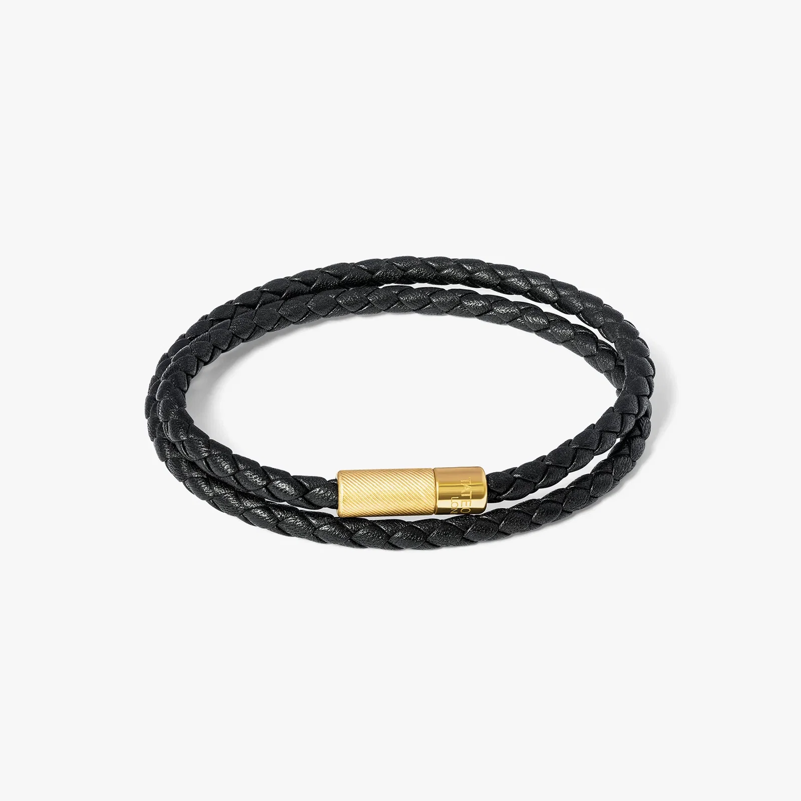 Image of Pop Rigato Double Wrap Leather Bracelet In Black With 18K Yellow Gold Plated