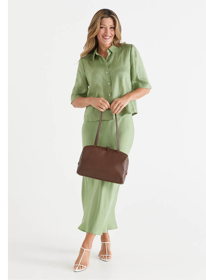 Linen Short Sleeve Curved Hem Shirt