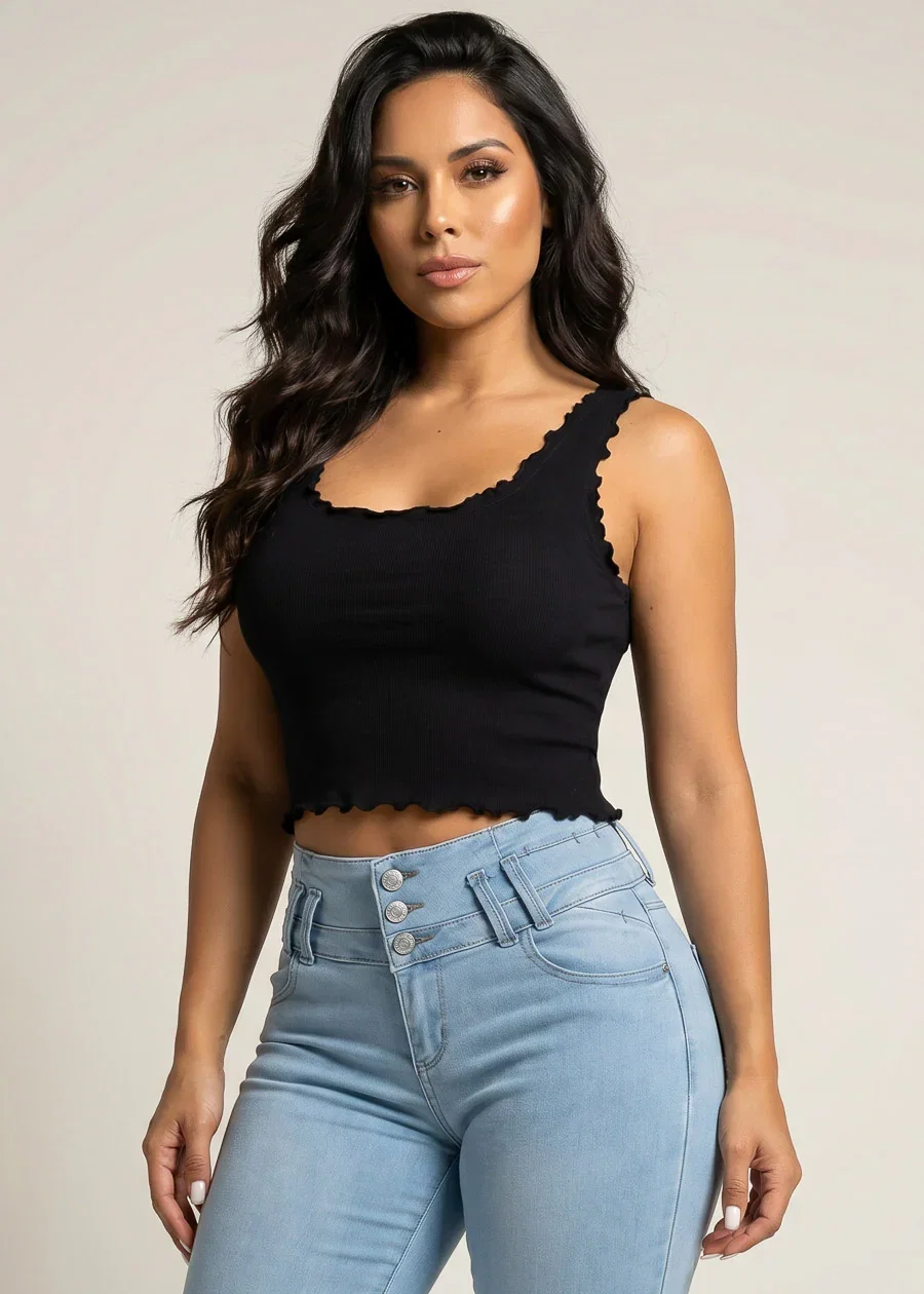 Image of Stretch Seamless Scoop Neck Crop Top Black
