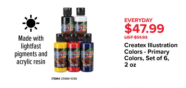 Cretex Illustration Colors - Primary Colors, Set of 6, 2 oz, only $47.99
