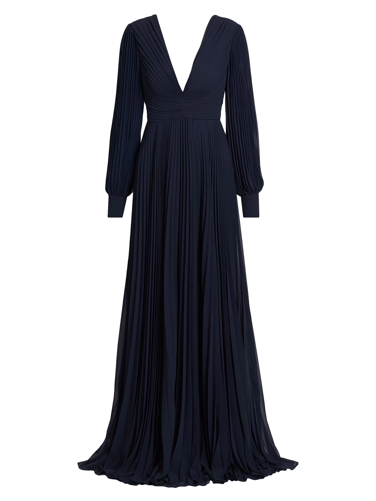 Badgley Mischka Pleated V-Neck Gown