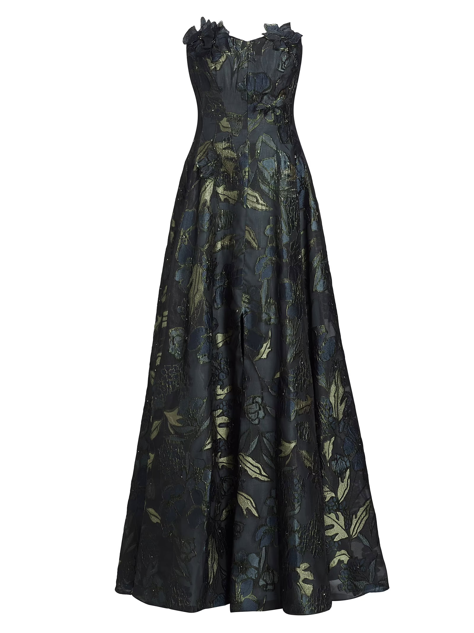 Rene Ruiz Collection Floral-Appliqué Brocade Sweetheart Gown