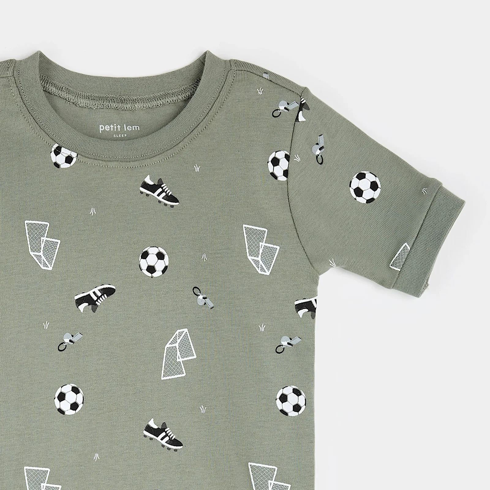 Image of Soccer Print on Olive Short-Sleeved PJ Set