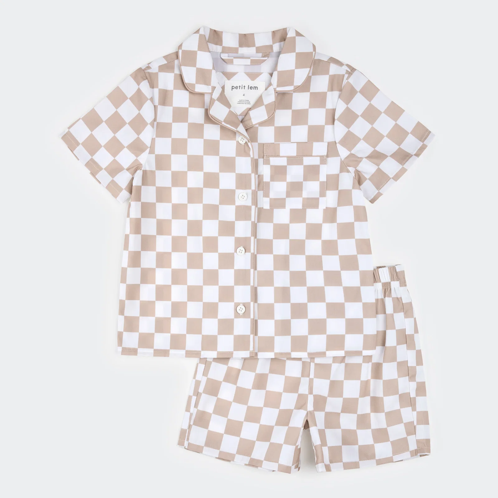 Image of Taupe Checkerboard Poplin Summer Sleep Set