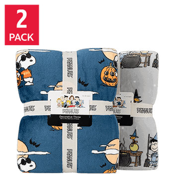 Peanuts Printed VelvetLoft Throw, Harvest 2-Pack