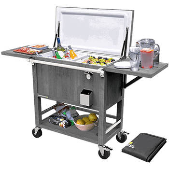 Permasteel 100-Quart Patio Cooler & Indoor Beverage Cart with Side Shelves