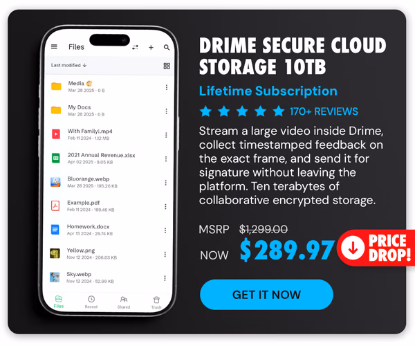 Drime Secure Cloud Storage: Lifetime Subscription (Advanced++ Plan/10TB)