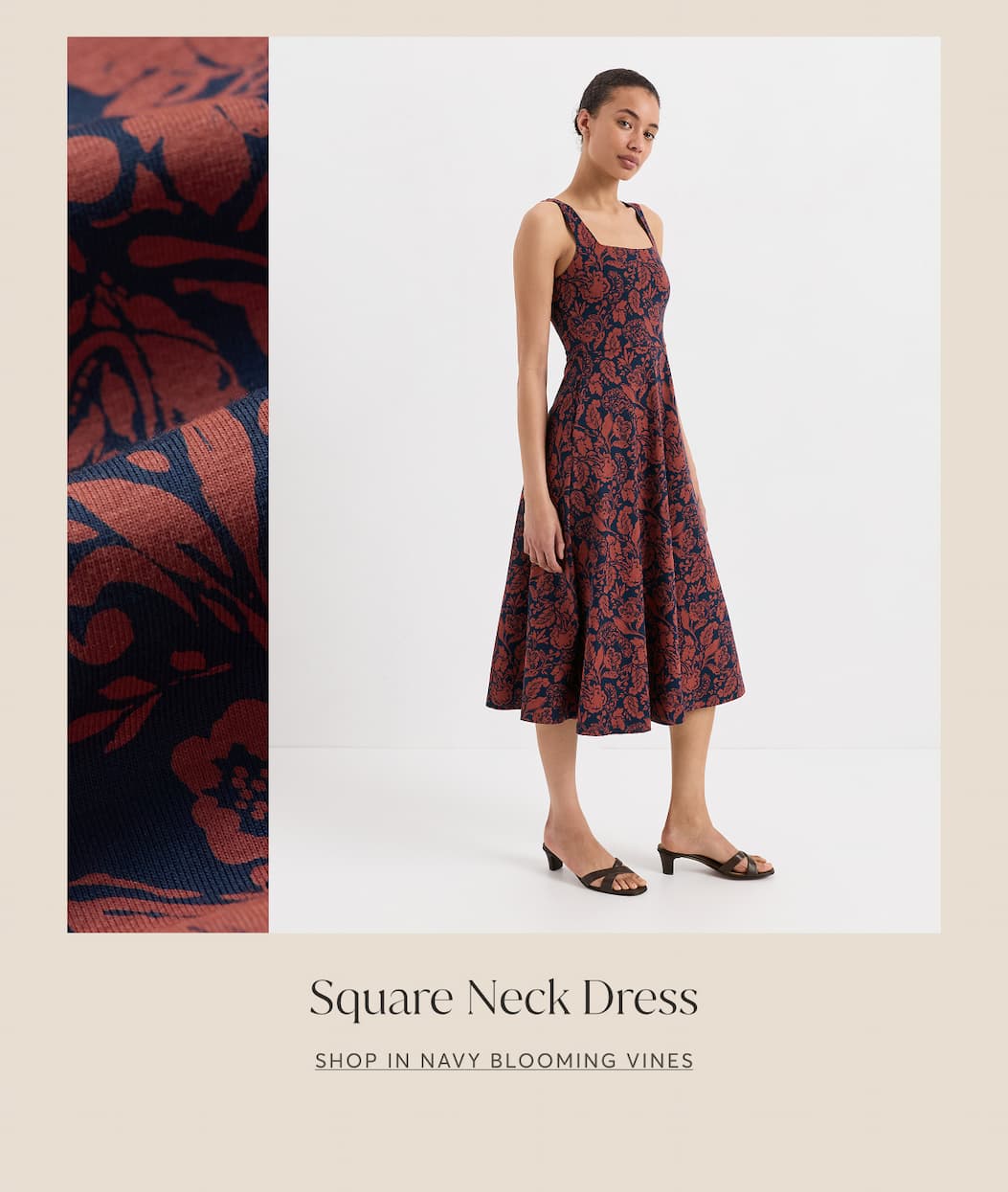 SQUARE NECK DRESS | SHOP IN NAVY BLOOMING VINES